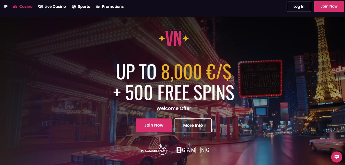 Vegas Now – Website-Aufnahme aus dem bereitgestellten Material